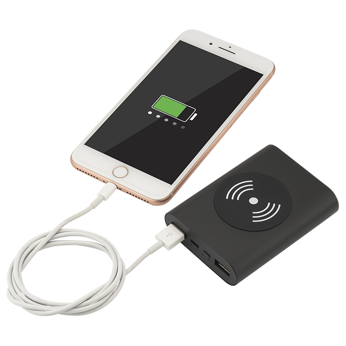 Black UL Cert Tri-Way Wireless & Power Bank - 5000 mAh plain