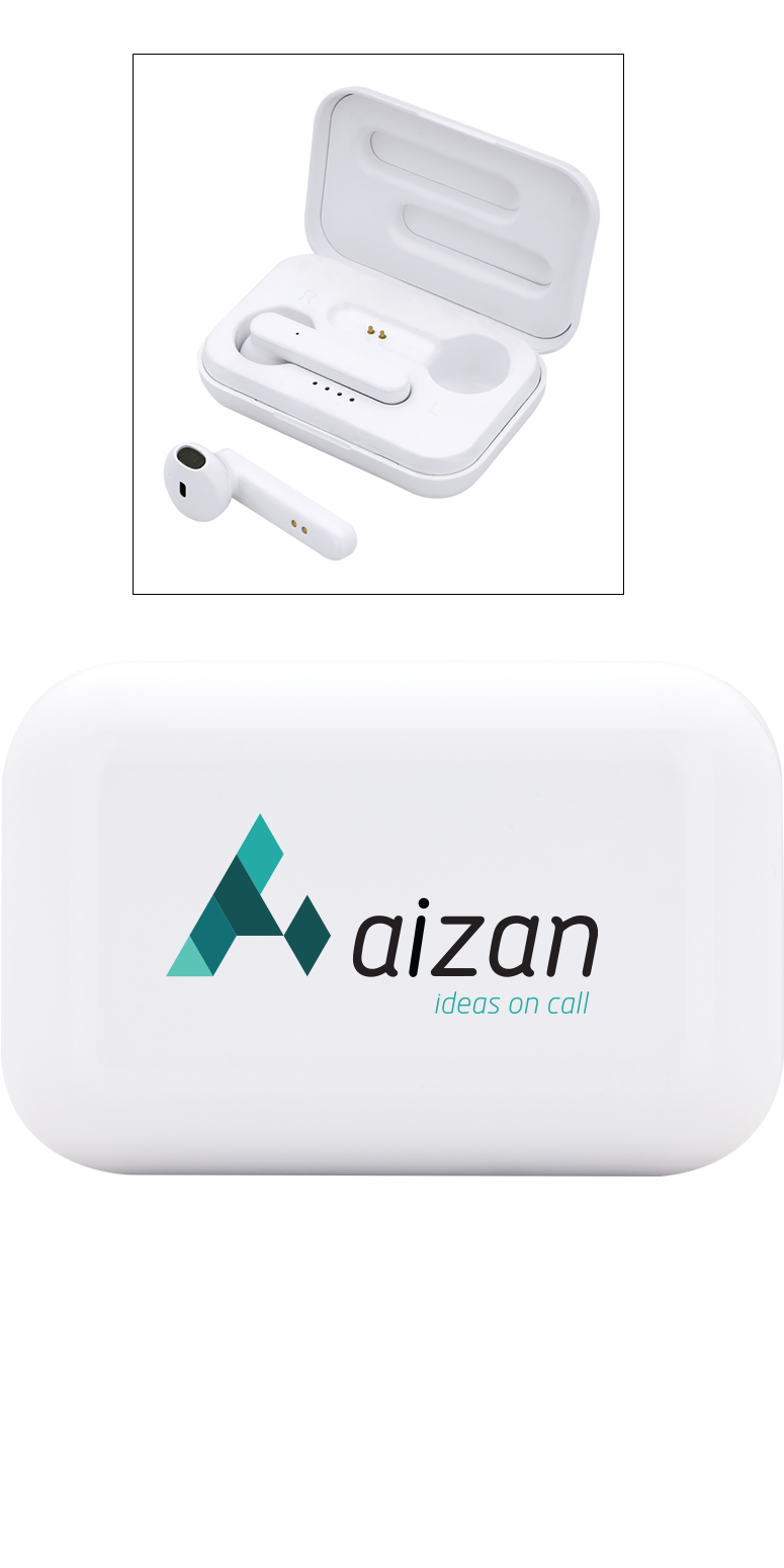 White Forte TWS Wireless Earbuds and Charger Case  grouped