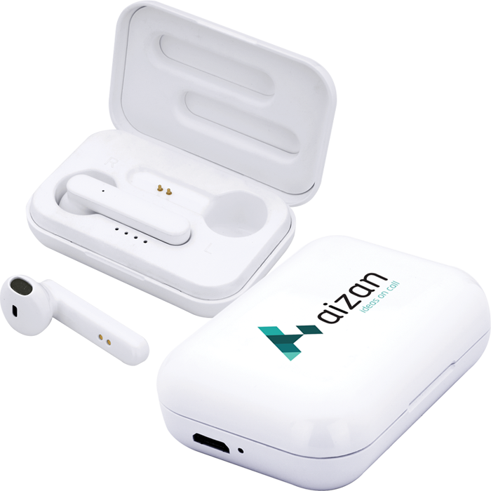White Forte TWS Wireless Earbuds and Charger Case