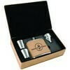 6 oz. Light Brown Laser engraved Leatherette Flask Gift Set