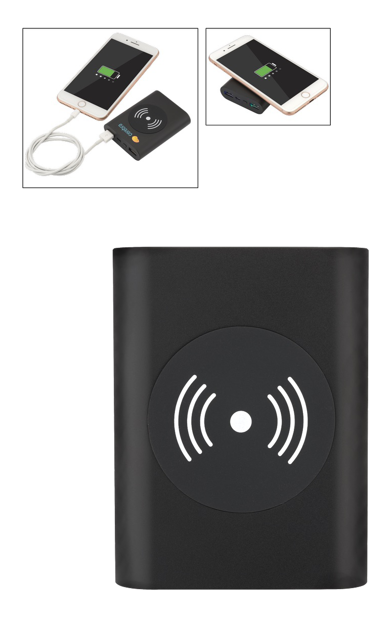 Black UL Cert Tri-Way Wireless & Power Bank - 5000 mAh plain grouped