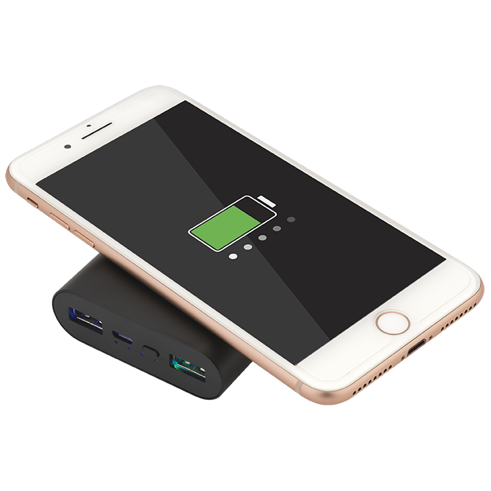 Black UL Cert Tri-Way Wireless & Power Bank - 5000 mAh