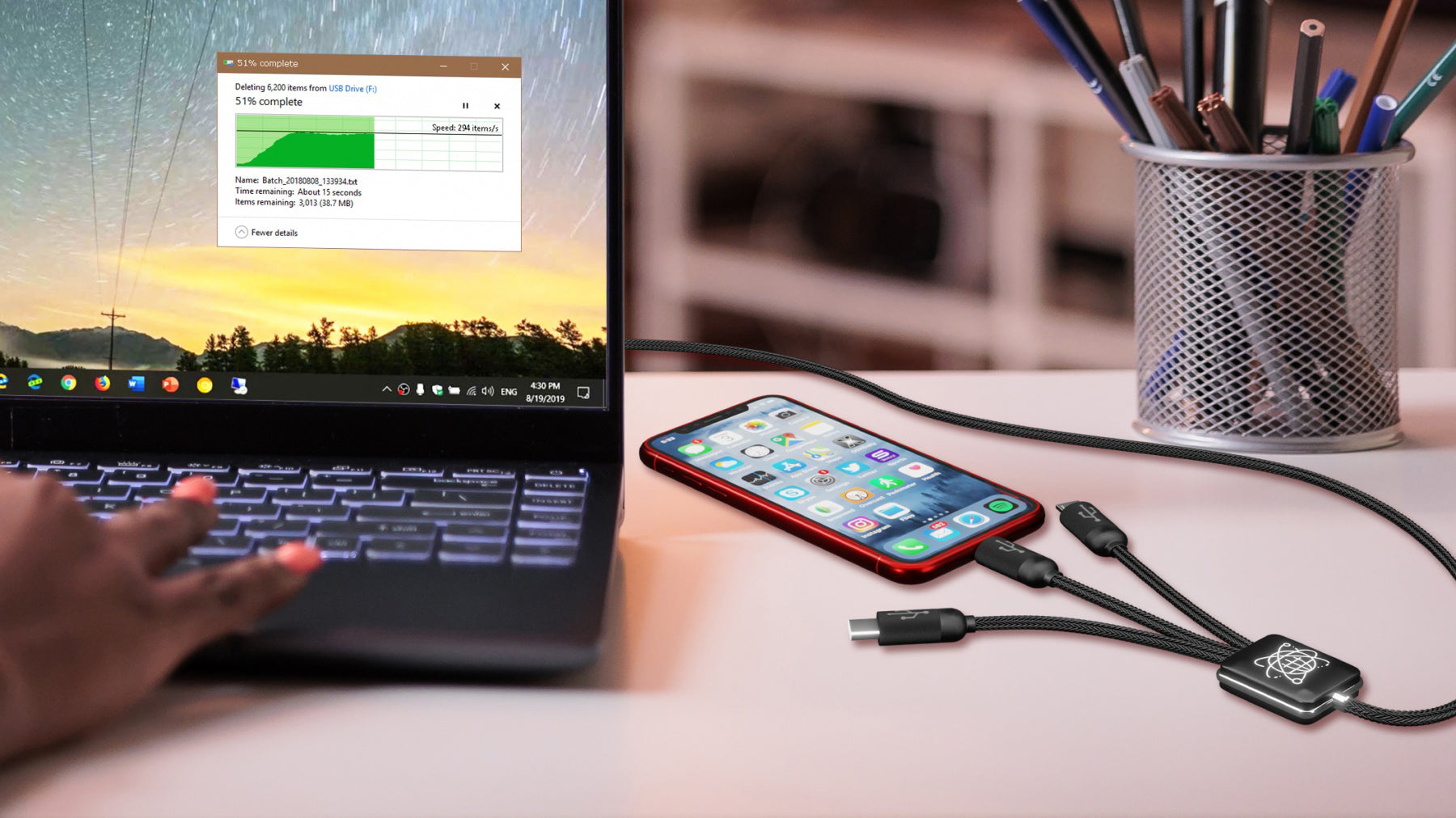 Front View of Black SCX Design™ Data Transfer Eco Cable