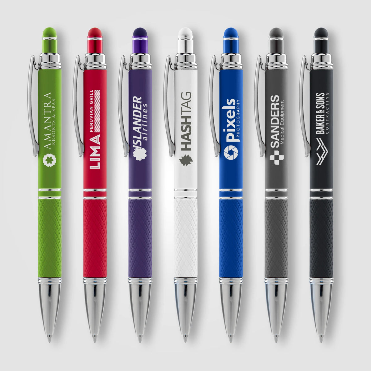 Phoenix Softy stylus pens with laser-engraved logos